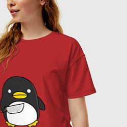 Футболка оверсайз женская Линукс пингвин, цвет: красный — фото 2