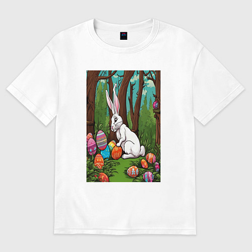 Женская футболка оверсайз Пасхальный кроль в лесу / Белый – фото 1