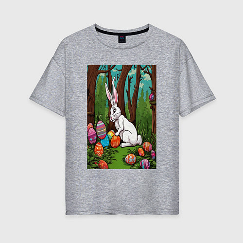 Женская футболка оверсайз Пасхальный кроль в лесу / Меланж – фото 1