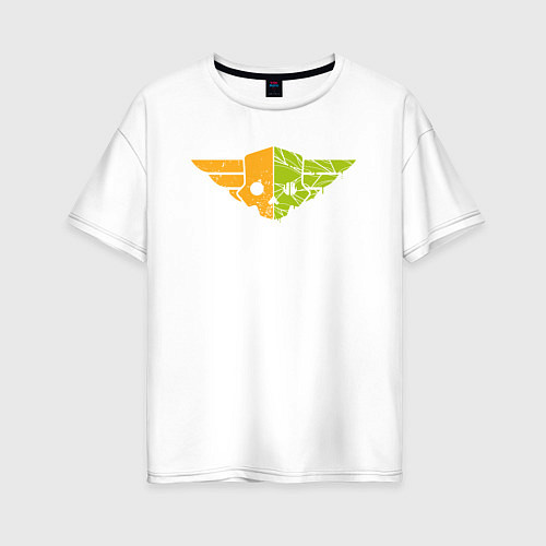 Женская футболка оверсайз Helldivers 2: Skull Orange-Green / Белый – фото 1