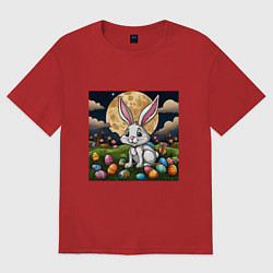 Футболка оверсайз женская Пасха при луне, цвет: красный