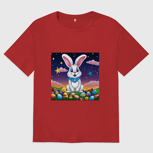 Женская футболка оверсайз Кролик под звёздами / Красный – фото 1