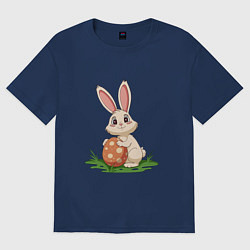 Футболка оверсайз женская Пасхальный кролик и пасхальное яйцо, цвет: тёмно-синий