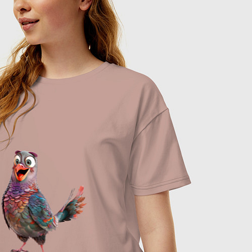 Женская футболка оверсайз Удивленный сизый голубь / Пыльно-розовый – фото 3