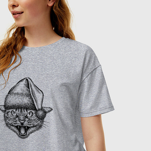 Женская футболка оверсайз Злобный кот-Санта / Меланж – фото 3