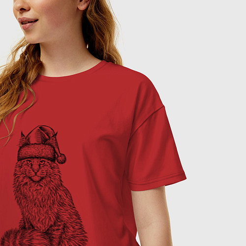 Женская футболка оверсайз Новогодний мейн-кун / Красный – фото 3