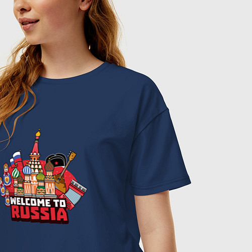 Женская футболка оверсайз Welcome to Russia color / Тёмно-синий – фото 3