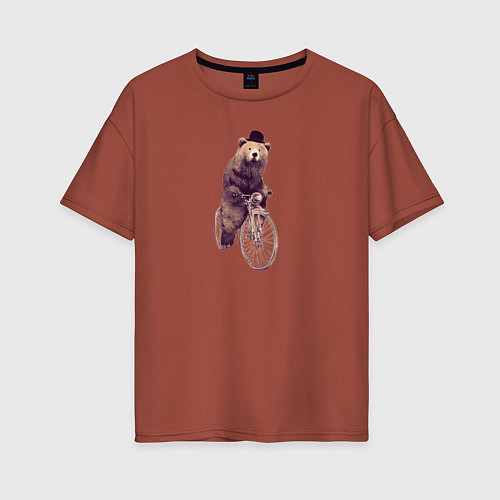 Женская футболка оверсайз Медведь на велосипеде / Кирпичный – фото 1