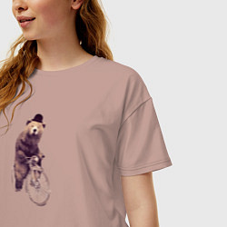 Футболка оверсайз женская Медведь на велосипеде, цвет: пыльно-розовый — фото 2