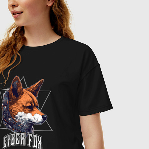 Женская футболка оверсайз Cyborg fox / Черный – фото 3