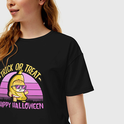 Женская футболка оверсайз Trick or treat happy halloween colored / Черный – фото 3