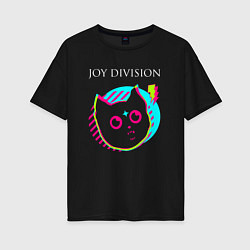 Футболка оверсайз женская Joy Division rock star cat, цвет: черный