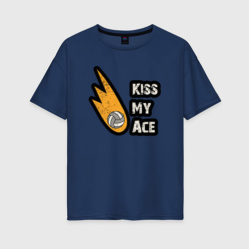 Женская футболка оверсайз Kiss my ace volleyball / Тёмно-синий – фото 1