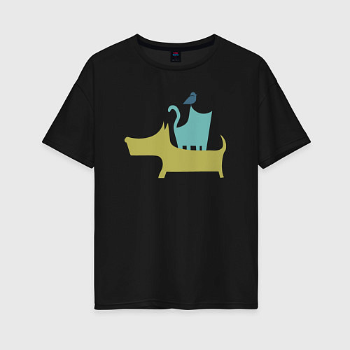 Женская футболка оверсайз Bird dog cat / Черный – фото 1
