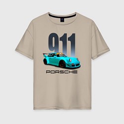 Футболка оверсайз женская Cпортивный автомобиль Porsche, цвет: миндальный