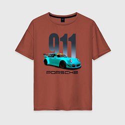Футболка оверсайз женская Cпортивный автомобиль Porsche, цвет: кирпичный