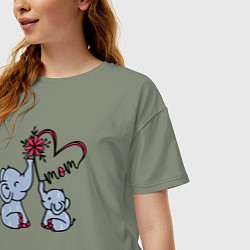 Футболка оверсайз женская Слоник с мамой, цвет: авокадо — фото 2