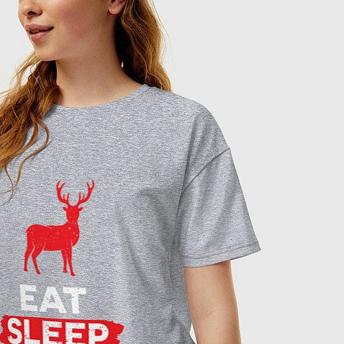 Женская футболка оверсайз Есть спать охотиться на оленей / Меланж – фото 3