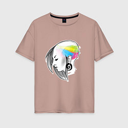 Футболка оверсайз женская Киберпанк в голове, цвет: пыльно-розовый