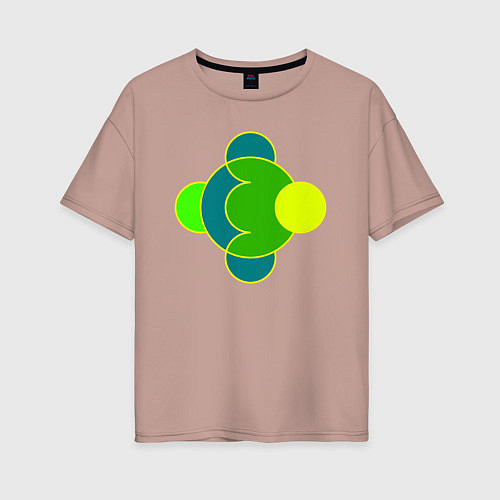 Женская футболка оверсайз Фигура из окружностей желто-зеленая / Пыльно-розовый – фото 1