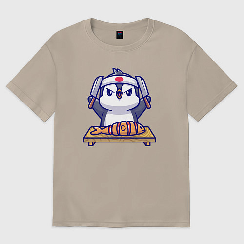 Женская футболка оверсайз Повар пингвин / Миндальный – фото 1