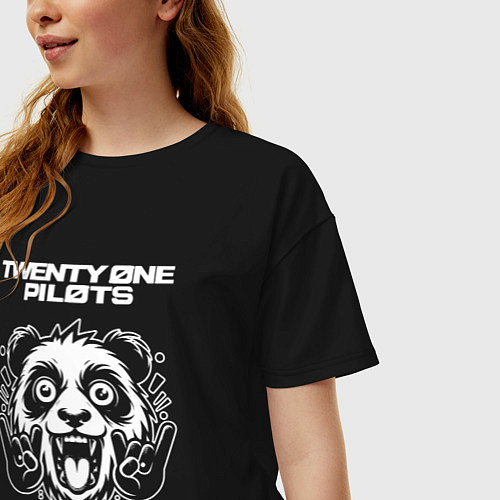 Женская футболка оверсайз Twenty One Pilots rock panda / Черный – фото 3