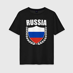 Футболка оверсайз женская Russian flag, цвет: черный
