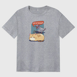 Футболка оверсайз женская Кот-хлеб и голубь, цвет: меланж