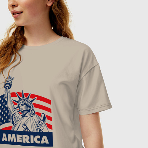 Женская футболка оверсайз Free America / Миндальный – фото 3