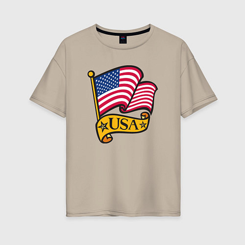 Женская футболка оверсайз American flag / Миндальный – фото 1