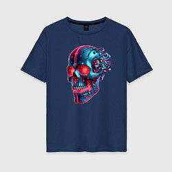 Футболка оверсайз женская Metal cyber skull - ai art, цвет: тёмно-синий