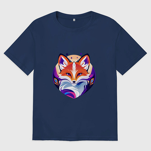 Женская футболка оверсайз Яркий портрет лисы / Тёмно-синий – фото 1
