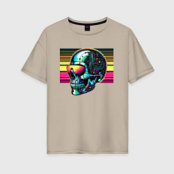 Женская футболка оверсайз Cyber skull - fantasy ai art