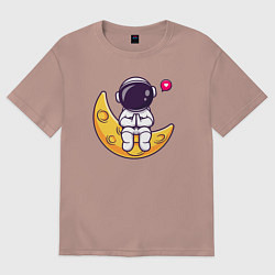 Футболка оверсайз женская Луна и астронавт, цвет: пыльно-розовый