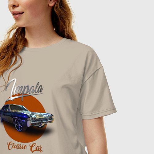 Женская футболка оверсайз Американская автоклассика Chevrolet Impala / Миндальный – фото 3