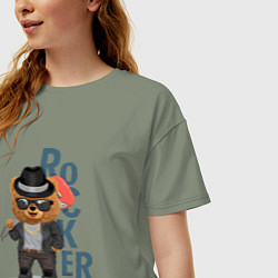 Футболка оверсайз женская Плюшевый медвежонок рокер, цвет: авокадо — фото 2