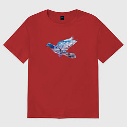 Женская футболка оверсайз Летящий голубь и ночной город с двойной экспозицие