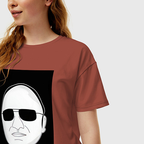 Женская футболка оверсайз Чиназес в очках мем / Кирпичный – фото 3