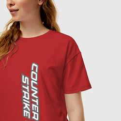 Футболка оверсайз женская Вертикальная надпись Counter-Strike 2 black, цвет: красный — фото 2