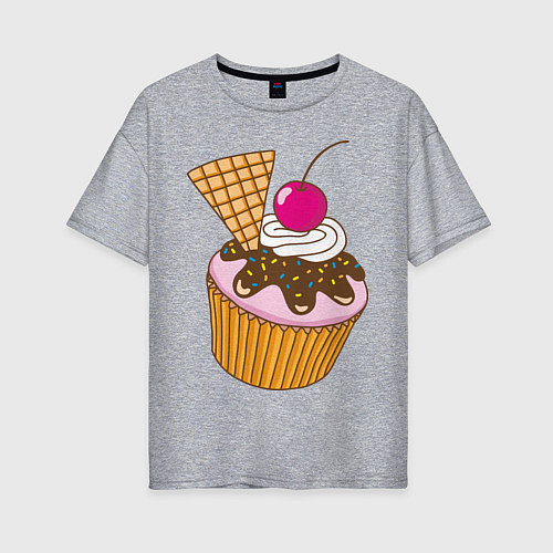 Женская футболка оверсайз Кекс с вишней / Меланж – фото 1