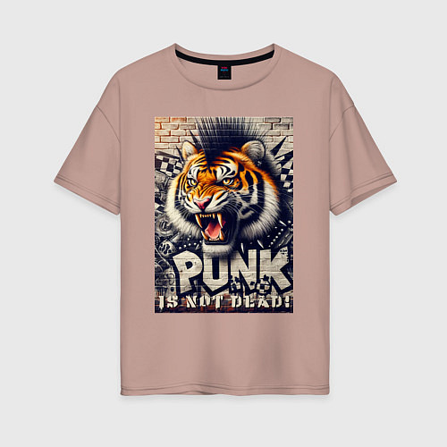 Женская футболка оверсайз Cool tiger - punks not dead / Пыльно-розовый – фото 1