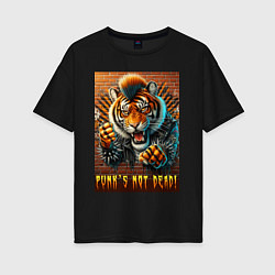 Женская футболка оверсайз Punks not dead - motto tiger