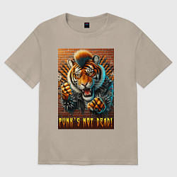 Футболка оверсайз женская Punks not dead - motto tiger, цвет: миндальный
