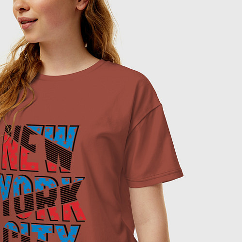 Женская футболка оверсайз Америка Нью-Йорк / Кирпичный – фото 3