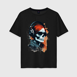 Футболка оверсайз женская Grunge redhead girl skull, цвет: черный