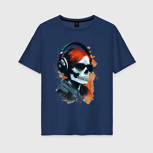 Женская футболка оверсайз Grunge redhead girl skull / Тёмно-синий – фото 1