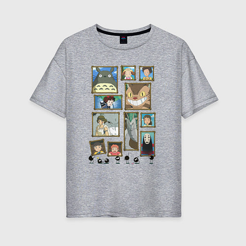 Женская футболка оверсайз Герои студии Ghibli / Меланж – фото 1