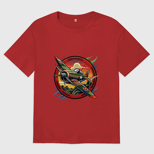 Женская футболка оверсайз Самолет взлетает / Красный – фото 1