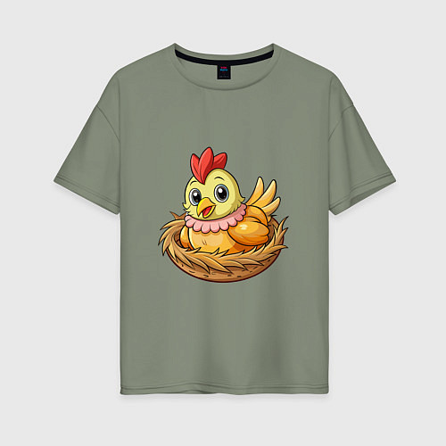 Женская футболка оверсайз Курица в гнезде / Авокадо – фото 1