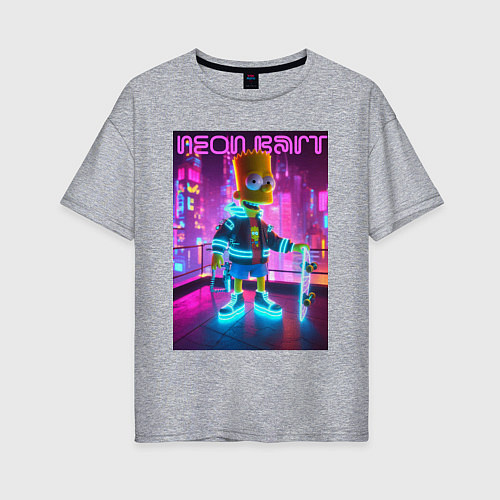 Женская футболка оверсайз Neon Bart - with skateboard ai art fantasy / Меланж – фото 1